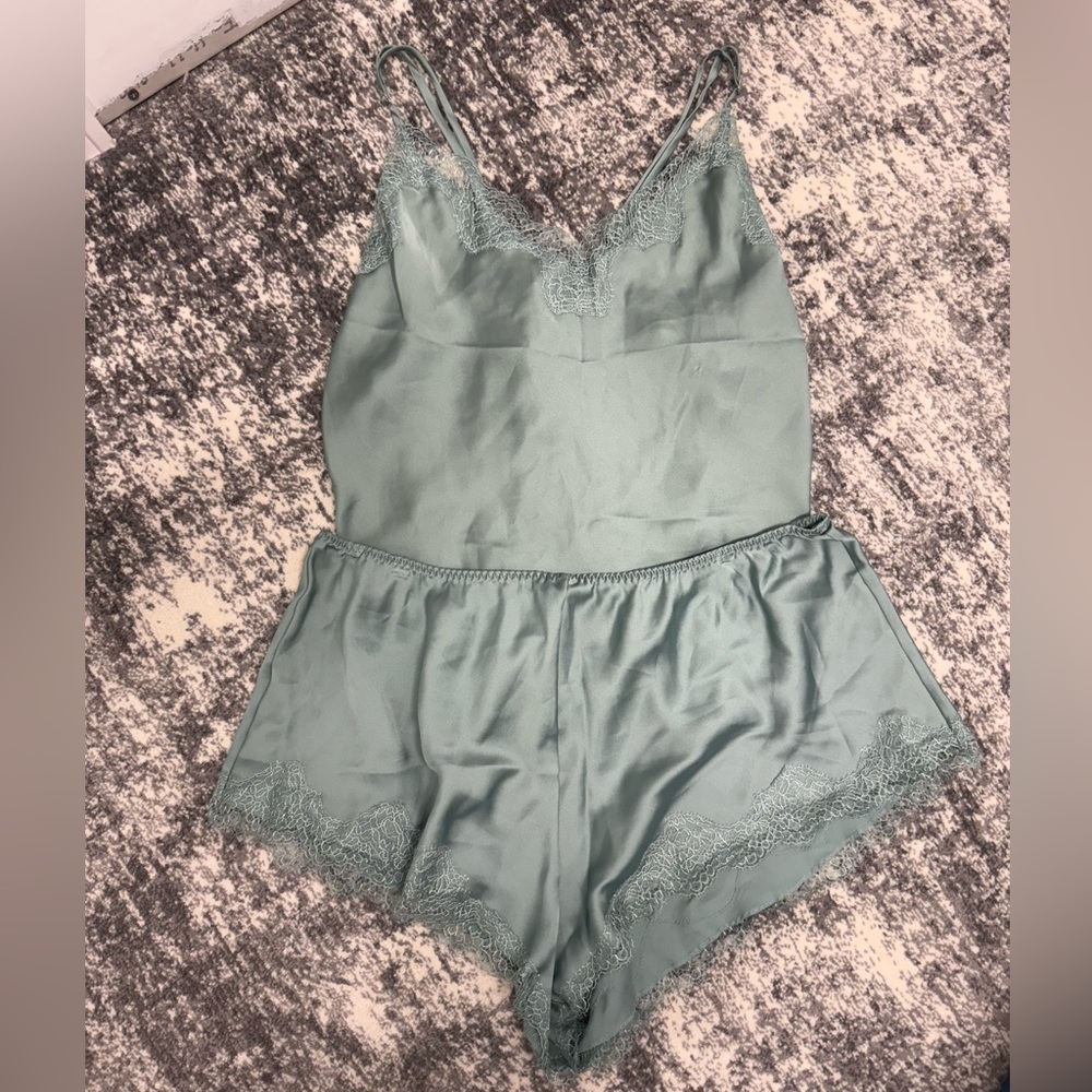 Victoria's Secret Satin Lace Trim Chemise - Light Blue